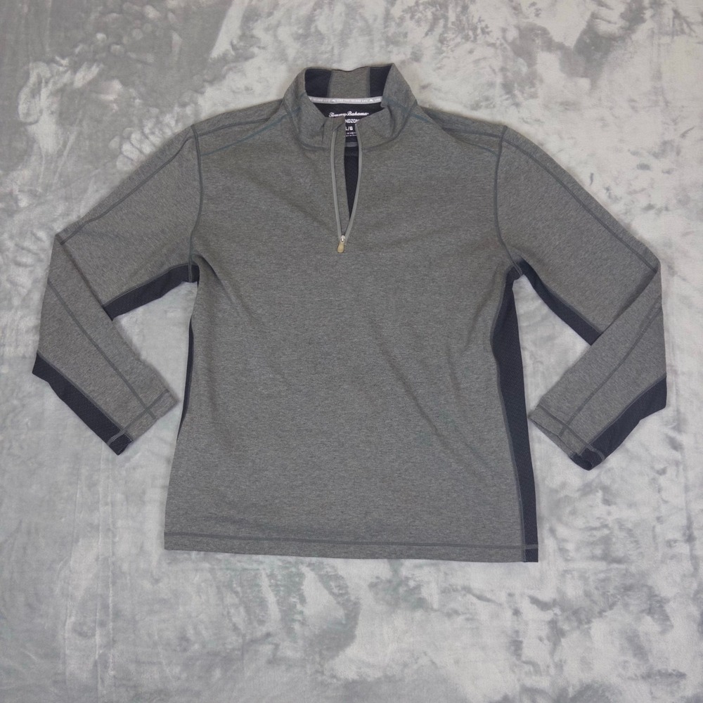Tommy Bahama Pullover Mens Large Gray IslandZone 1/4 Zip Mesh Panel Golf Sweater